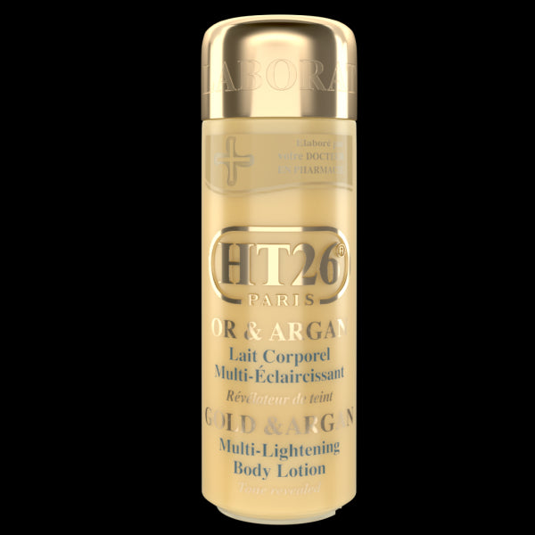 HT26 PARIS - Deluxe Lightening Body Lotion Gold & Argan-Gamme de luxe, qualité, réparatrice et éclaircissante. - HT26.CA : Scientists Devoted to Black Beauty